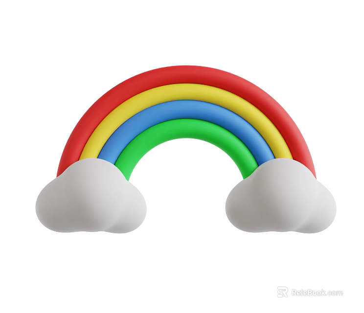 Vibrant Rainbow Shaped Decorative Piece With White Clouds And Colorful Bands 3d model 