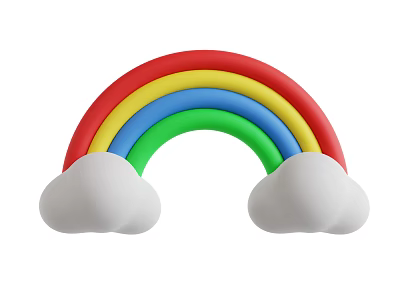 Vibrant Rainbow Shaped Decorative Piece With White Clouds And Colorful Bands 3d model