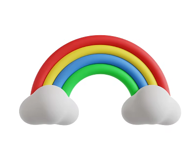 Vibrant Rainbow Shaped Decorative Piece With White Clouds And Colorful Bands 3d model