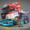 Electric Toy Race Truck With Racing Driver Figure And Multiple Sponsor Logos