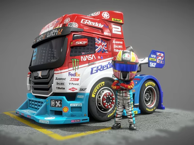 Electric Toy Race Truck With Racing Driver Figure And Multiple Sponsor Logos 3d model Electric Toy Race Truck With Racing Driver Figure And Multiple Sponsor Logos 3d model