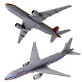 Passenger Airplanes Featuring America Brand Red Yellow Blue Stripes In Flight