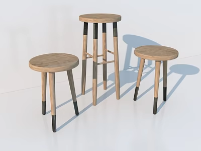 Simple Modern Wooden Stools With Round Seats And Black Light Legs 3d model