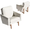 Modern Upholstered Armchair In Neutral Beige Fabric With Light Wooden Legs