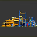 Colorful Children's Playground Equipment With Slides Climbing Frames And Animal Decorations On Green Ground