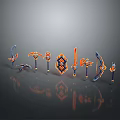 3D Rendered Various Weapons With Blue Orange Colors Reflective Effects And Gray Gradient Background