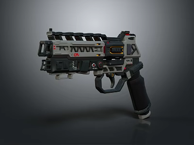 Futuristic Tactical Pistol With Modern Mechanical Design Black Gray Color And Ergonomic Grip 3d model