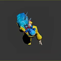3D Animated Game Movie Character with Blue Hair Pink Ribbon Yellow Outfit and Shoes