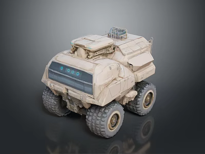 Sand Colored Military Off Road Vehicle With Large Tires And Roof Mounted Equipment 3d model