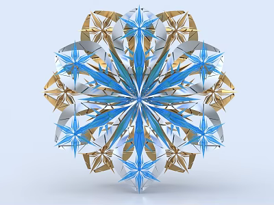 Exquisite Blue And Gold Snowflake Shaped Decorative Ornament Set With Geometric Design 3d model