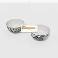 Elegant Porcelain Tableware Set With Two Bowls And Colorful Floral Patterns