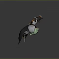 Game Movie Character Silver Armored Helmeted With Black Cape Holding Green Baby In Dynamic Stance