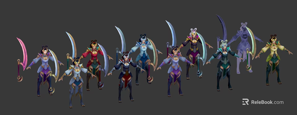 Game Movie Characters With Multiple Colorful Outfits Swords And Dynamic Poses Design 3d model 