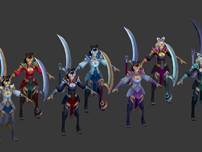 Game Movie Characters With Multiple Colorful Outfits Swords And Dynamic Poses Design 3d model