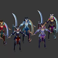 Game Movie Characters With Multiple Colorful Outfits Swords And Dynamic Poses Design