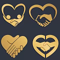 Golden Heart Shaped Handshake Icon Set With Various Design Elements 3d model