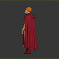Man in Traditional Brown Tunic Red Pants Wearing Orange Hat Red Cape With Spear