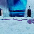 VOGUE Modern Exhibition Space With Illuminated Staircase And Blue Lighting Interior