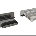 Stylish Double Bed with Light Upholstered Headboard Gray Quilted Bedspread and Dark Nightstand