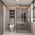 Modern Bathroom With Double Vanity Marble Countertop Backlit Mirror Storage Cabinets And Towels