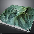 3D Topographic Terrain Model Featuring Green Blue Color And Mountainous Textured Surface