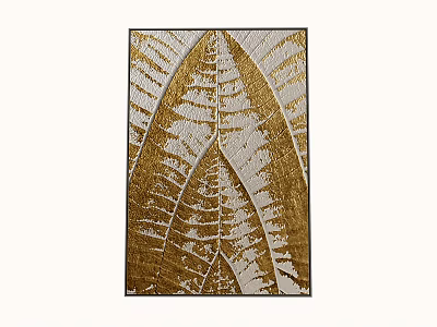 Modern Abstract Painting With Gold White Textured Leaf Design For Wall Decor 3d model