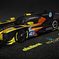 Racing Car With Black Yellow Orange Livery Number 49 And Sponsor Logos