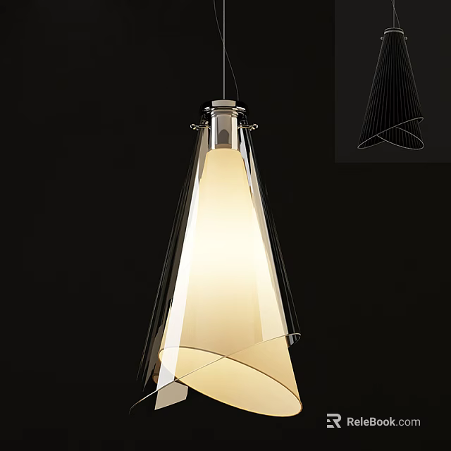 Modern Pendant Light With Sleek Twisted Conical Design And Warm Illumination Glass Shade 3d model 