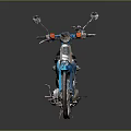 Blue Classic Motorcycle With Black Seat And Shiny Wheels On Dark Background