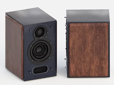 Pair of Wooden Speakers with Brown Black Finish and Front Speaker Design 3d model