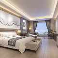 Modern Hotel Guest Room With Large Bed Decorative Painting Nightstand Lamp Sofa And TV