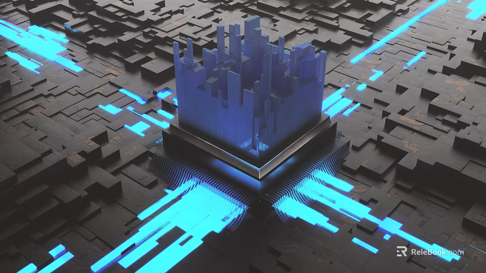 Futuristic City Model With Blue Illuminated Lights On Geometric Grid Base 3d model 