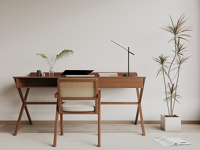 Middle-style solid wood desk and chair model