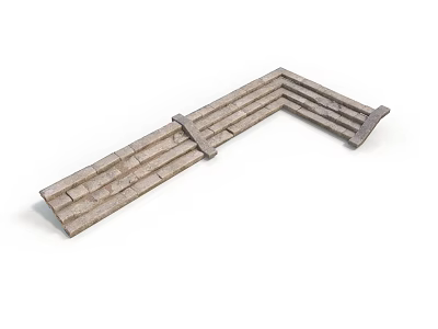 Gray Brick Patterned L Shaped Decorative Architectural Model Structure With Textured Surface 3d model
