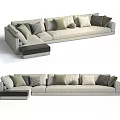Modern Light Gray Multi Seater Sofa With Multiple Colored Cushions And Ottoman 3d model