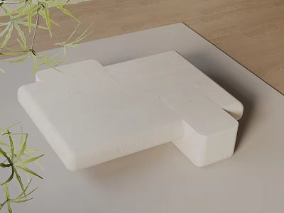 White Sofa and Coffee Table Set on Light Rug with Wooden Floor and Green Plants 3d model