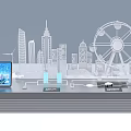Urban Sand Table Model With City Skyscrapers Ferris Wheel And Display Stand