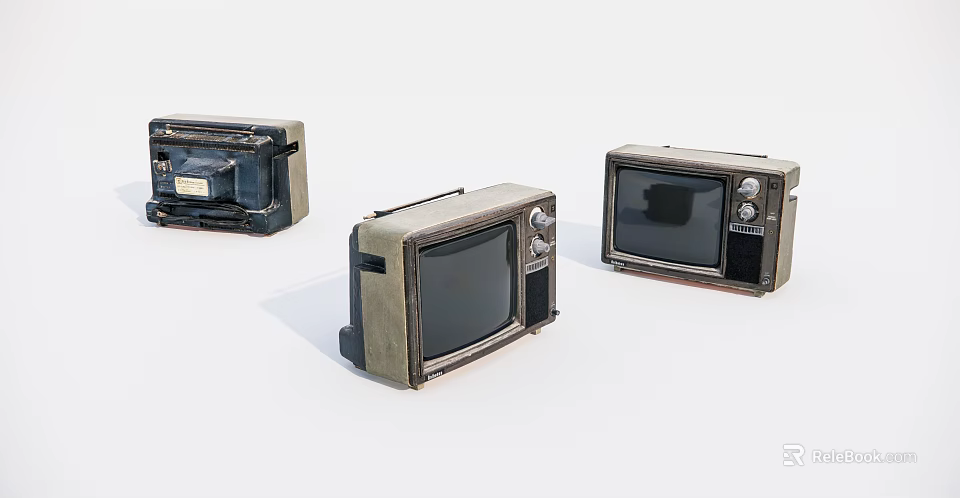 Three Vintage Televisions With Classic Retro Design And Old Fashioned Style 3d model 