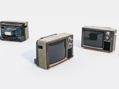 Three Vintage Televisions With Classic Retro Design And Old Fashioned Style 3d model
