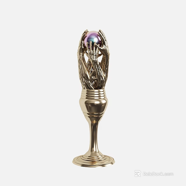Elegant Metallic Decorative Ornament Set With Twisted Design And Colorful Top Sphere 3d model 