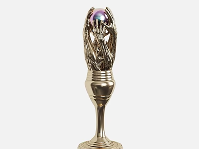 Elegant Metallic Decorative Ornament Set With Twisted Design And Colorful Top Sphere 3d model