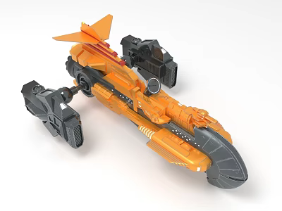 Orange Sci Fi Spaceship Model With Mechanical Attachments And Details 3d model