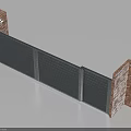Sturdy Brick Wall Structure With Metal Gate Panels Between Reinforced Brick Pillars 3d model