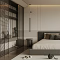 Minimalist Modern Bedroom Interior With Large Bed Pillows Nightstands And Green Plant View