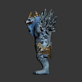 Blue Ice Creature With Golden Crown Spiky Fur And Arm Bands
