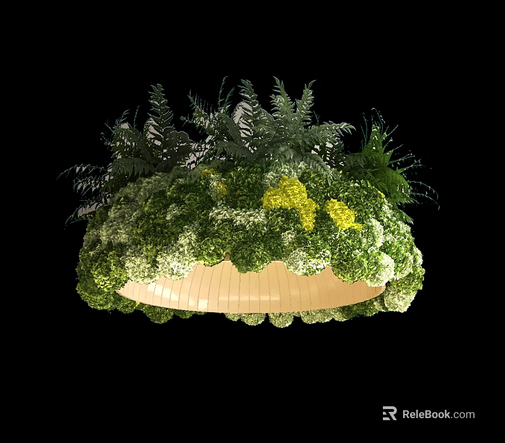 Decorative Round Botanical Chandelier Adorned With Green Plants And Yellow Accents 3d model 