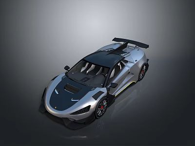 Sleek High Performance Silver Sports Car with Black Roof and Rear Spoiler 3d model