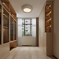Light Toned Walk-in Closet With Glass Cabinets Built-in Lighting Large Window And Wooden Flooring
