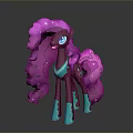 Colorful Cartoon Pony Character With Pink Curly Mane Purple Body And Green Accessories