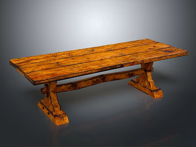 Solid Wooden Rectangular Bench With Natural Wood Grain And Sturdy Support Legs 3d model